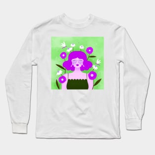 Happy girl with flowers and dragonflies, version 4 Long Sleeve T-Shirt